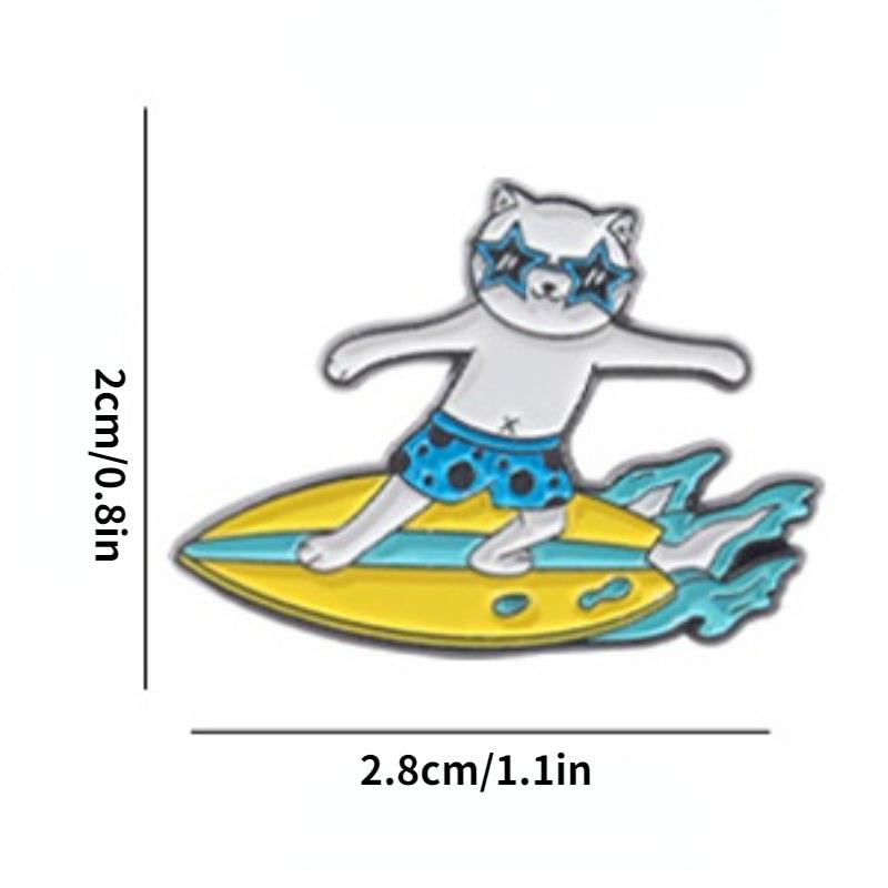 Flexible Kitten Surfing Animal Brooch