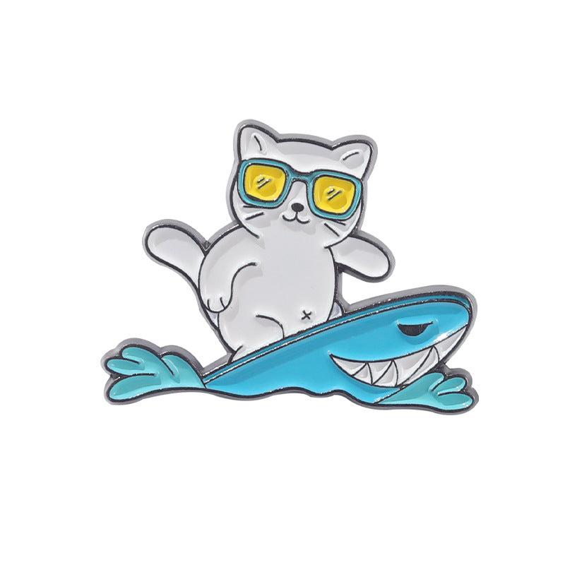 Flexible Kitten Surfing Animal Brooch