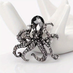 Octopus Enamel Pin Rhinestones Brooch Sea Animal Crystal Jewelry