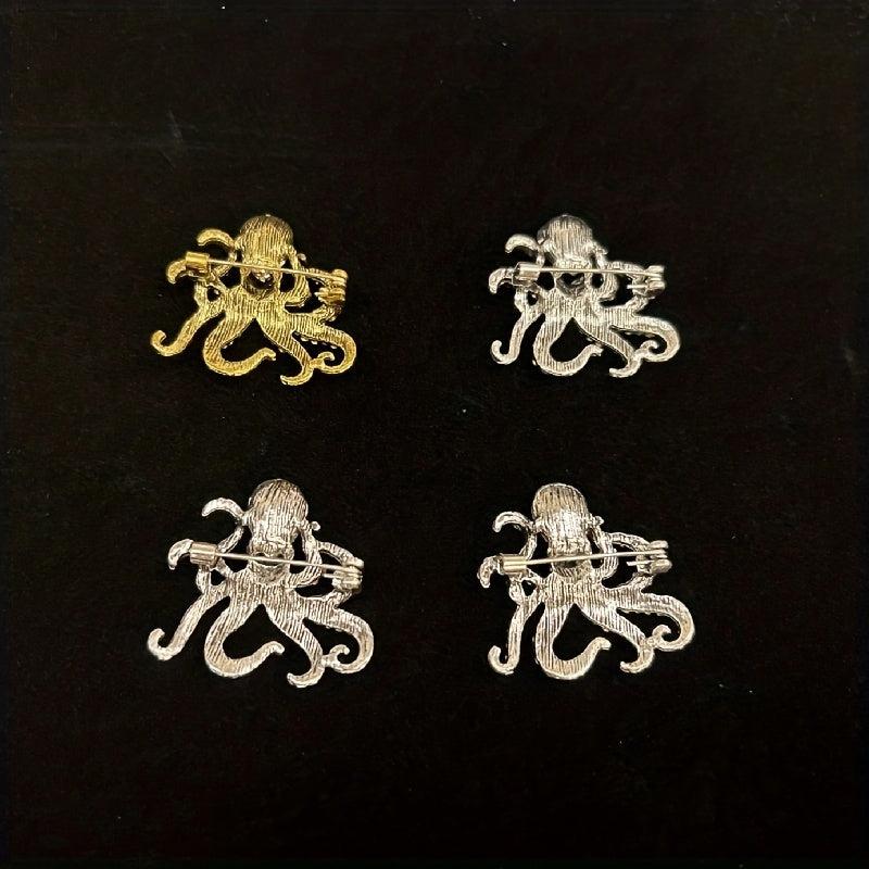 Octopus Enamel Pin Rhinestones Brooch Sea Animal Crystal Jewelry