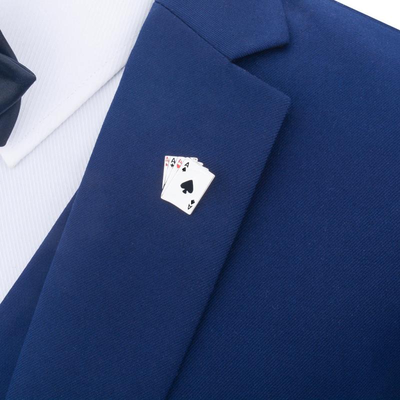 Irregular Poker Ace Silvery Lapel Pin Engraved Brooch-Men