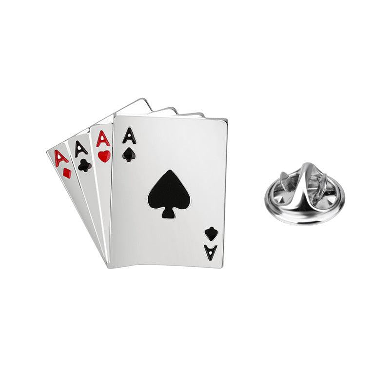 Irregular Poker Ace Silvery Lapel Pin Engraved Brooch-Men