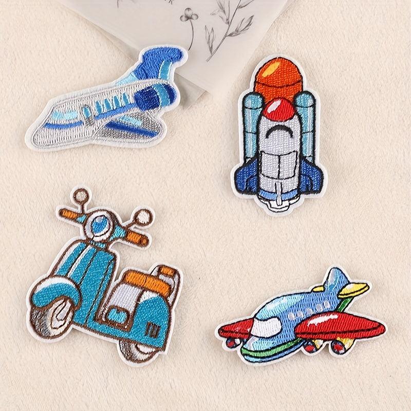 4pcs Teen Airplane & Motorcycle Embroidery DIY Patch for Clothes Backpack Hat