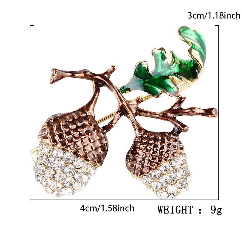 Enamel Rhinestone Pine Cone Pin for Christmas Party