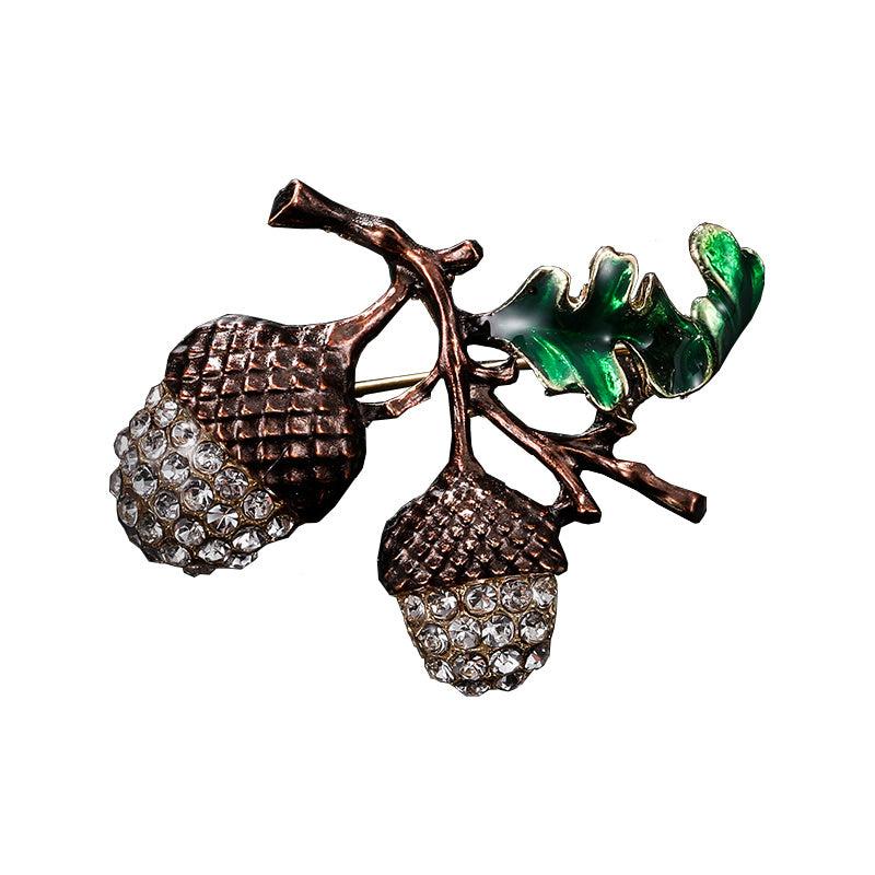 Enamel Rhinestone Pine Cone Pin for Christmas Party