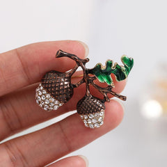 Enamel Rhinestone Pine Cone Pin for Christmas Party