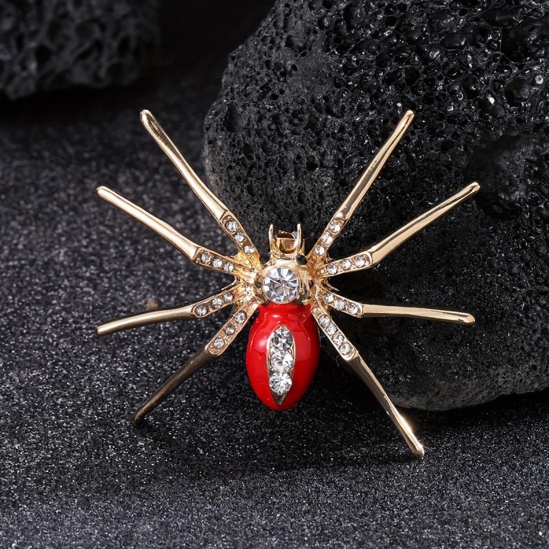 Punk Red Enamel Spider Brooch Halloween Jewelry Gift