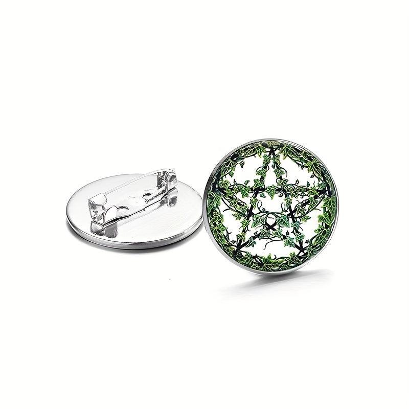 Green Plant Rattan Pentagram Brooch Tree Pendant Wiccan Star Pentacle Jewelry
