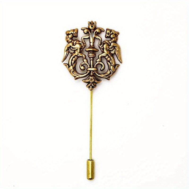 Double Lion Brooch Vintage Animal Collar Pin for Men