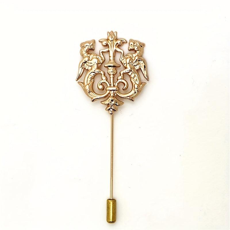 Double Lion Brooch Vintage Animal Collar Pin for Men