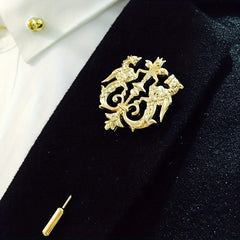 Double Lion Brooch Vintage Animal Collar Pin for Men