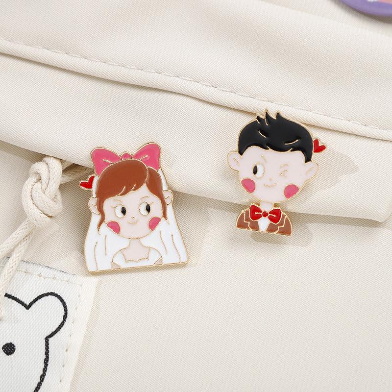 Creative Bride & Groom Baked Paint Alloy Emblem Accessory For Men