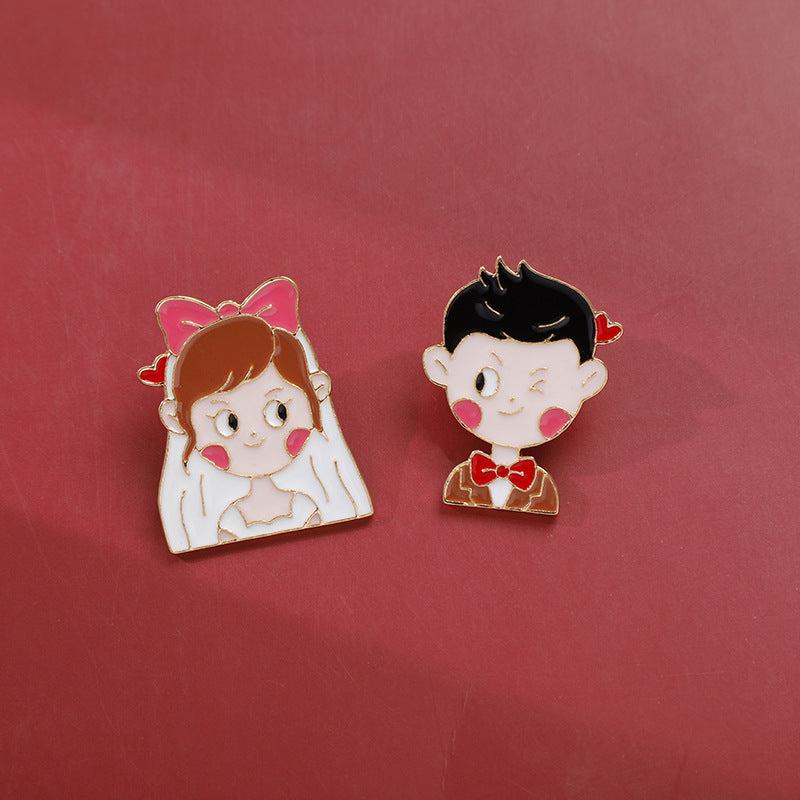 Creative Bride & Groom Baked Paint Alloy Emblem Accessory For Men