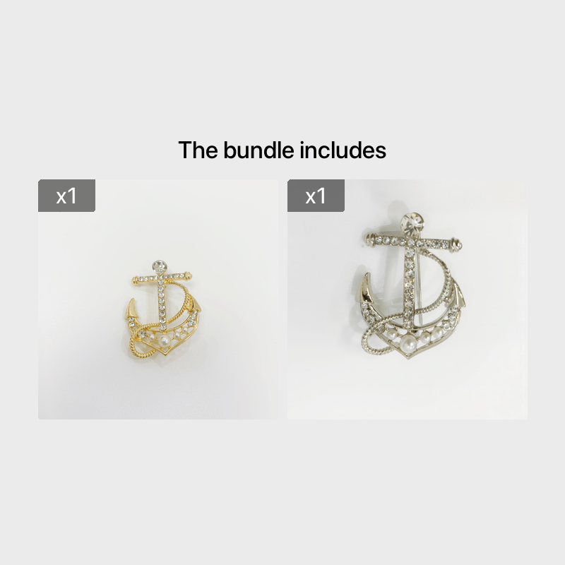 Crystal Golden Silver Anchor Brooch Men's Suit Performance Dress Collar Pin