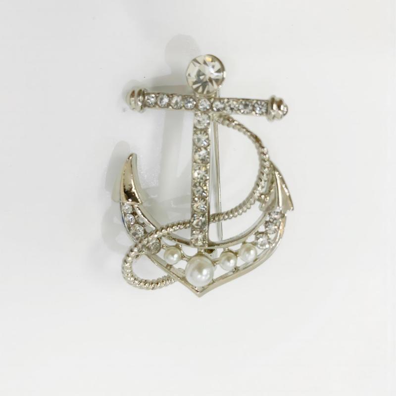 Crystal Golden Silver Anchor Brooch Men's Suit Performance Dress Collar Pin