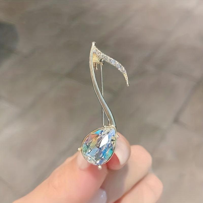 Musical Note Brooch with Zircon and Crystal