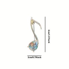 Musical Note Brooch with Zircon and Crystal