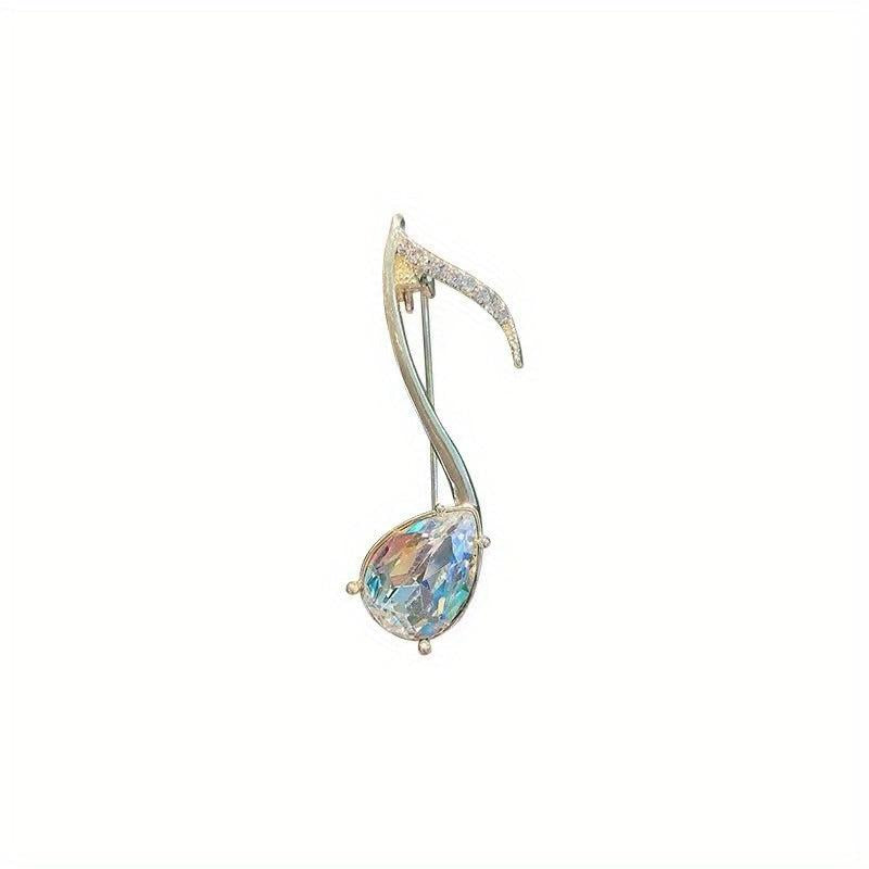 Musical Note Brooch with Zircon and Crystal