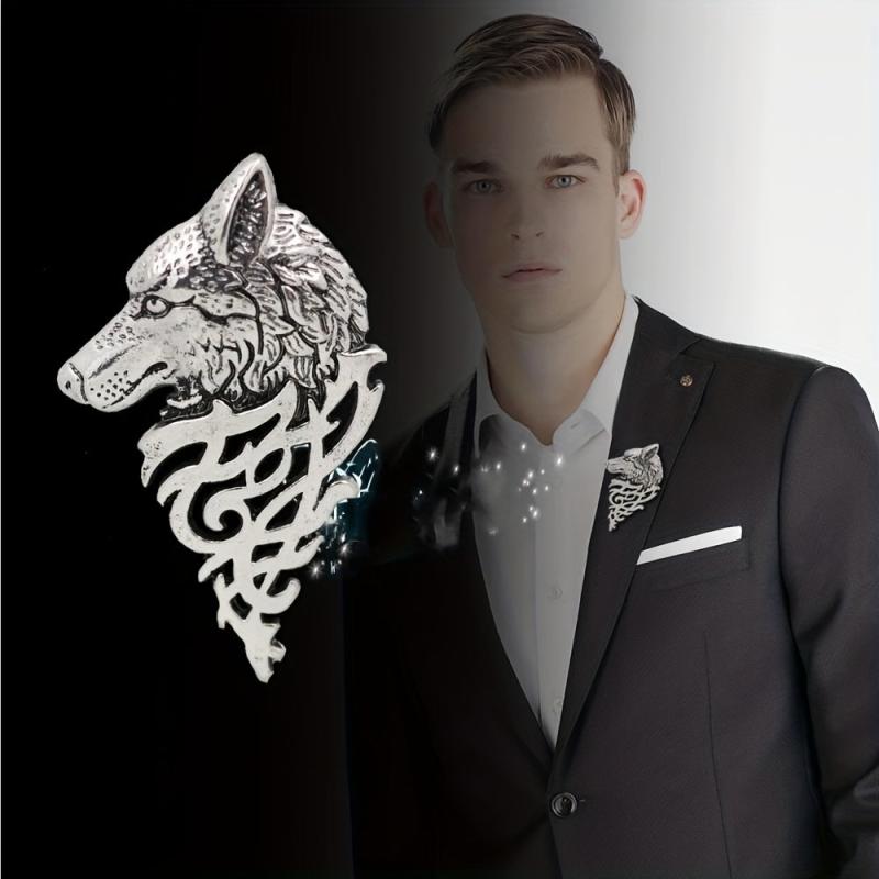 Men's Wolf Head Brooch Suit Pin for Party Clothing Bag