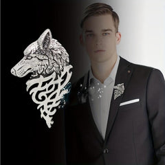 Men's Wolf Head Brooch Suit Pin for Party Clothing Bag