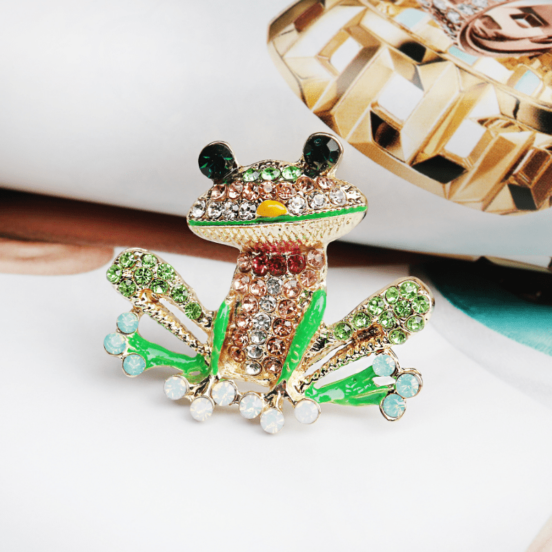 Men's Rhinestone Frog Brooch Enamel Pin Wedding Party