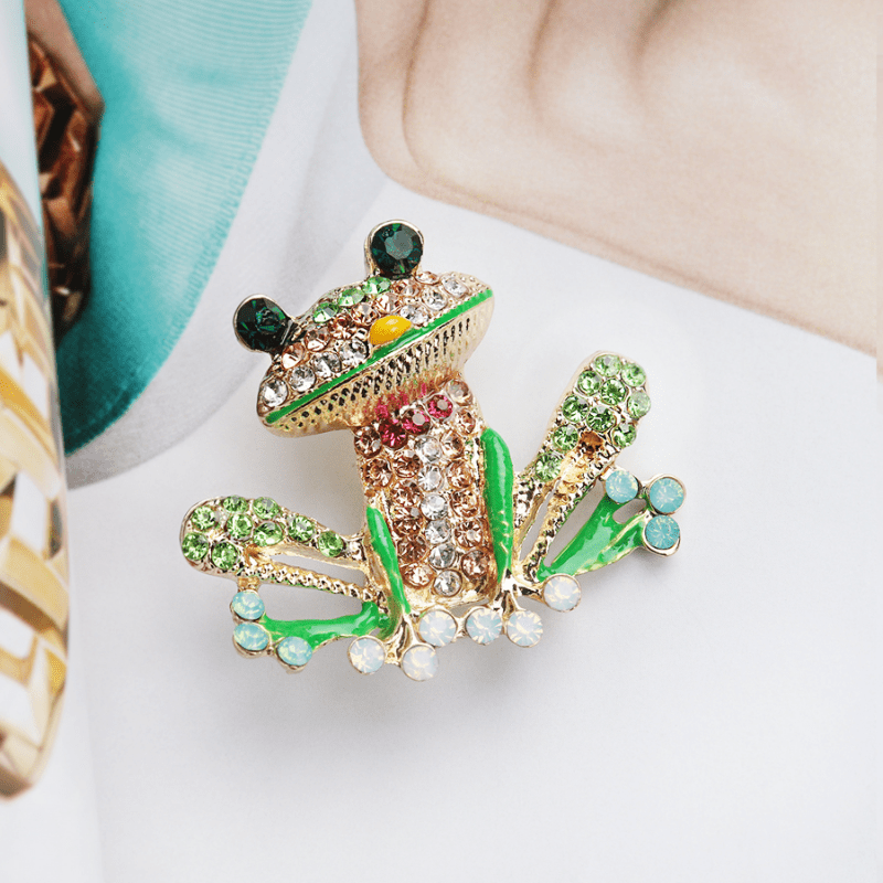 Men's Rhinestone Frog Brooch Enamel Pin Wedding Party