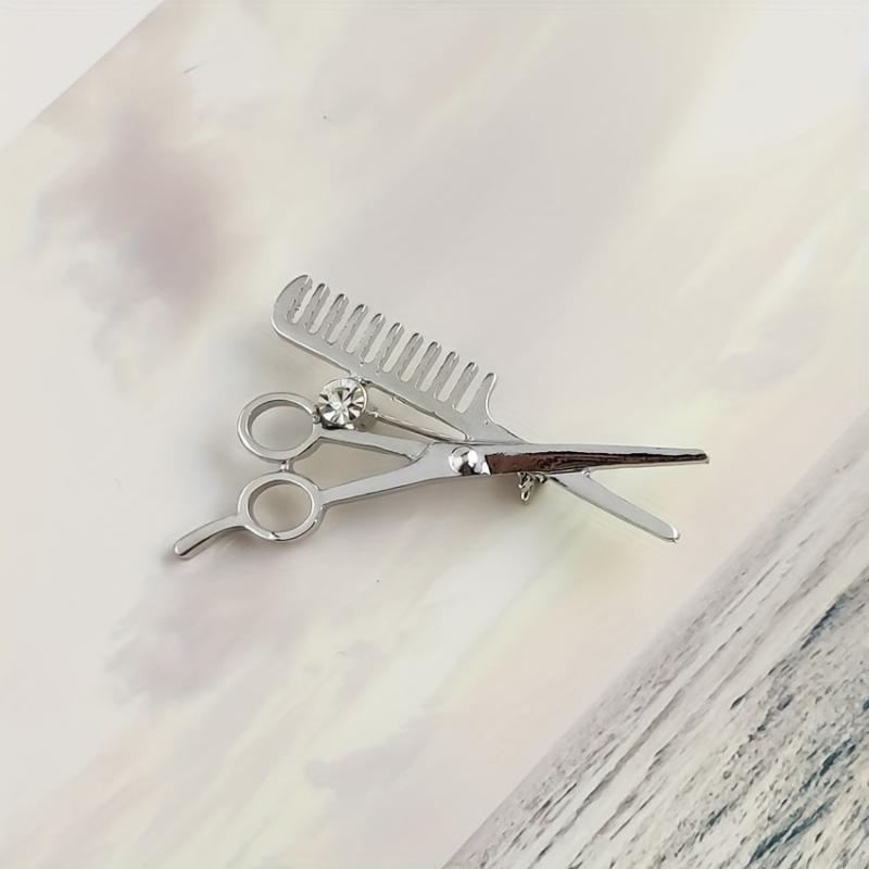 Men's Haircut Scissors Comb Brooch