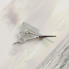 Men's Haircut Scissors Comb Brooch
