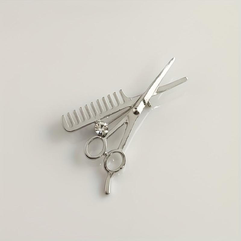 Men's Haircut Scissors Comb Brooch