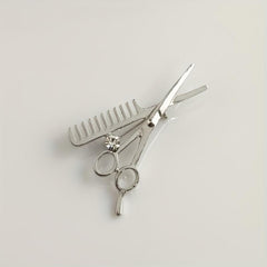 Men's Haircut Scissors Comb Brooch