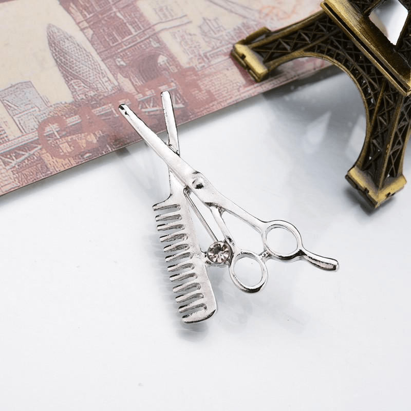 Men's Haircut Scissors Comb Brooch