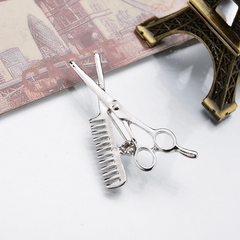 Men's Haircut Scissors Comb Brooch