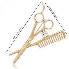 Men's Haircut Scissors Comb Brooch