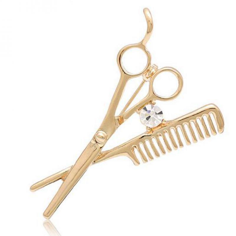 Men's Haircut Scissors Comb Brooch
