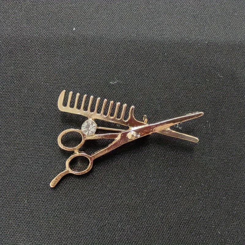 Men's Haircut Scissors Comb Brooch