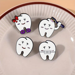 Smiling Tooth Enamel Pins Cartoon Teeth Brooches Lapel Badges