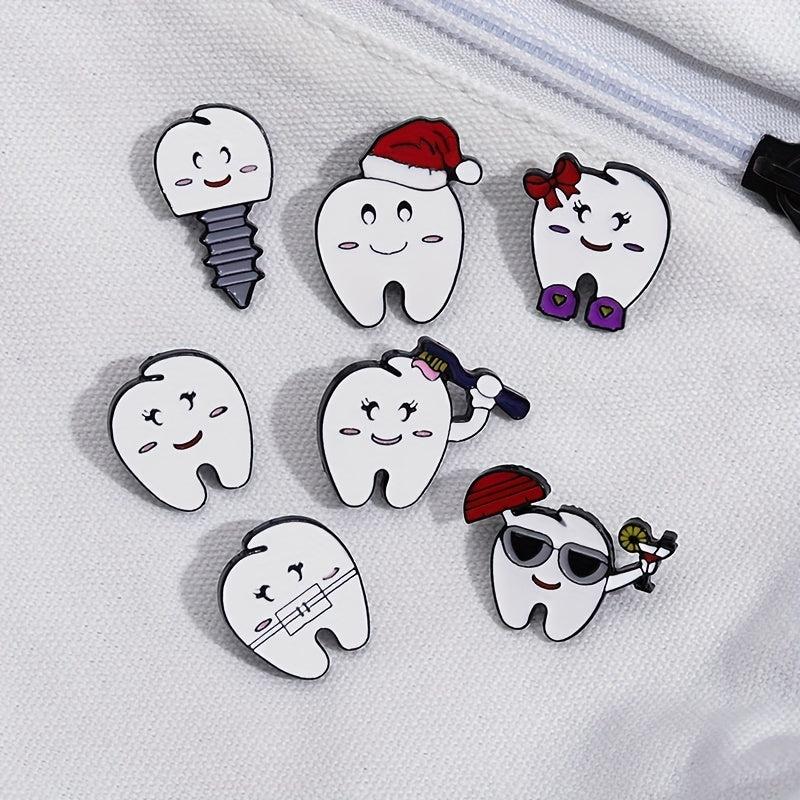Smiling Tooth Enamel Pins Cartoon Teeth Brooches Lapel Badges