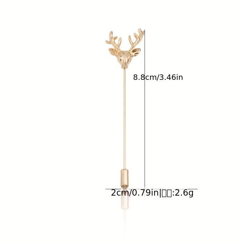 Vintage Elk Head Long Alloy Brooch Men's Suit Collar Pin