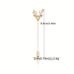 Vintage Elk Head Long Alloy Brooch Men's Suit Collar Pin