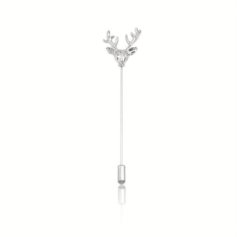 Vintage Elk Head Long Alloy Brooch Men's Suit Collar Pin