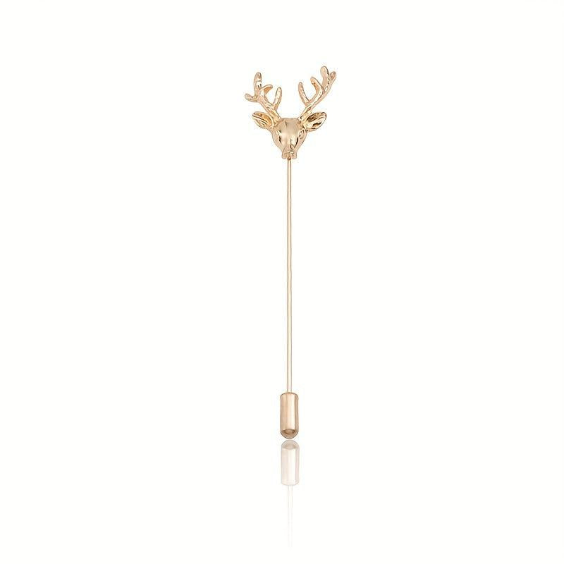 Vintage Elk Head Long Alloy Brooch Men's Suit Collar Pin