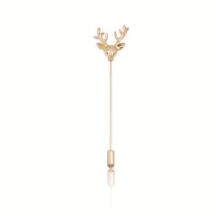 Vintage Elk Head Long Alloy Brooch Men's Suit Collar Pin