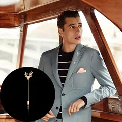 Vintage Elk Head Long Alloy Brooch Men's Suit Collar Pin