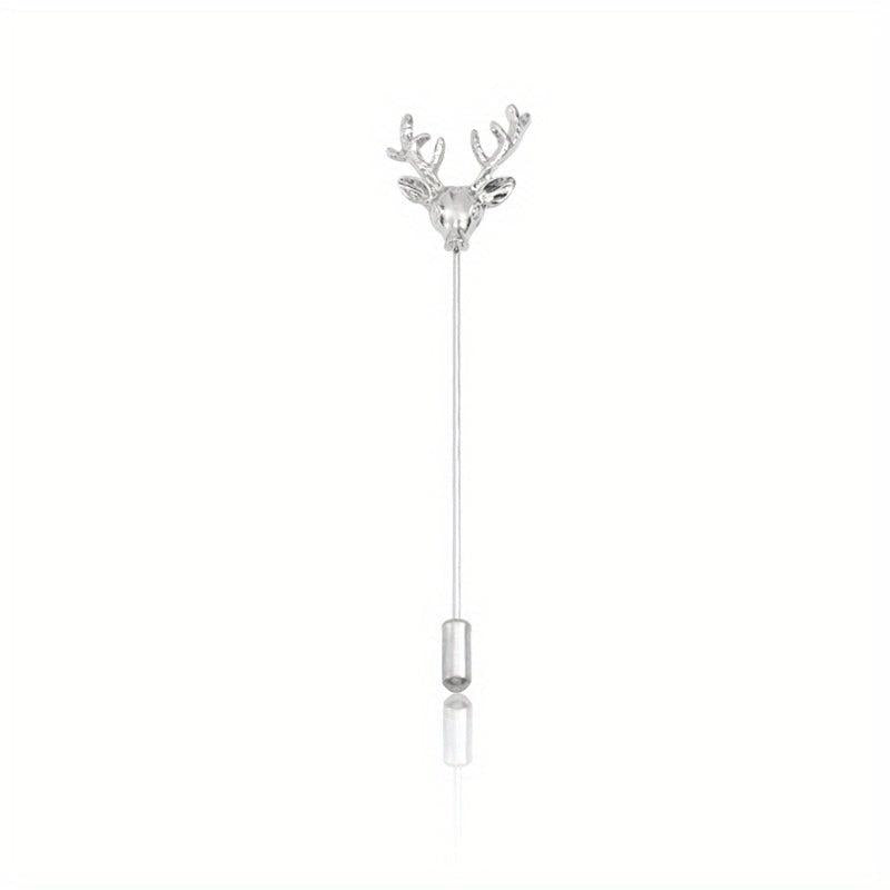 Vintage Elk Head Long Alloy Brooch Men's Suit Collar Pin