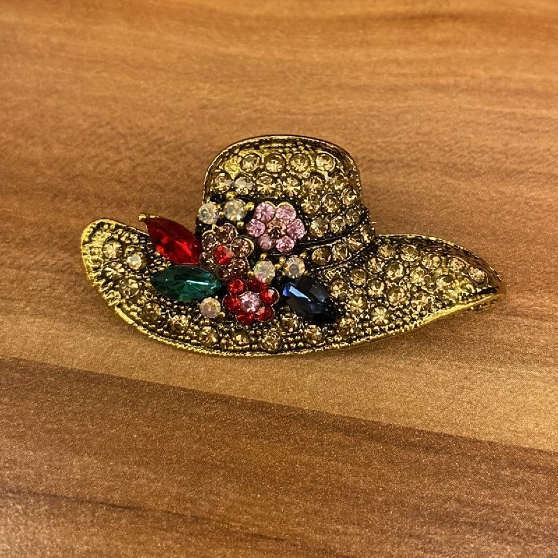 Sun Hat Rhinestone Brooch Wedding Coat Pin