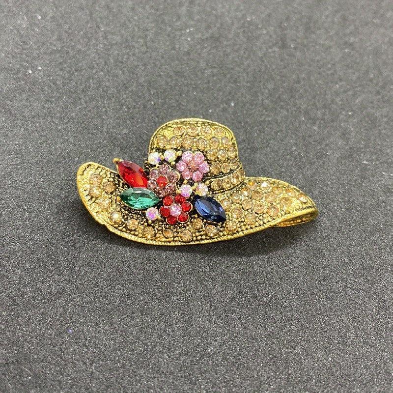 Sun Hat Rhinestone Brooch Wedding Coat Pin