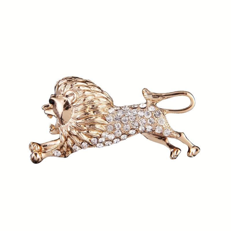 Domineering Lion Chest Pin with Artificial Diamond Clothing Brooch