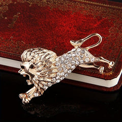 Domineering Lion Chest Pin with Artificial Diamond Clothing Brooch