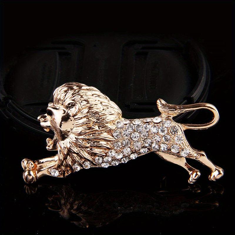 Domineering Lion Chest Pin with Artificial Diamond Clothing Brooch