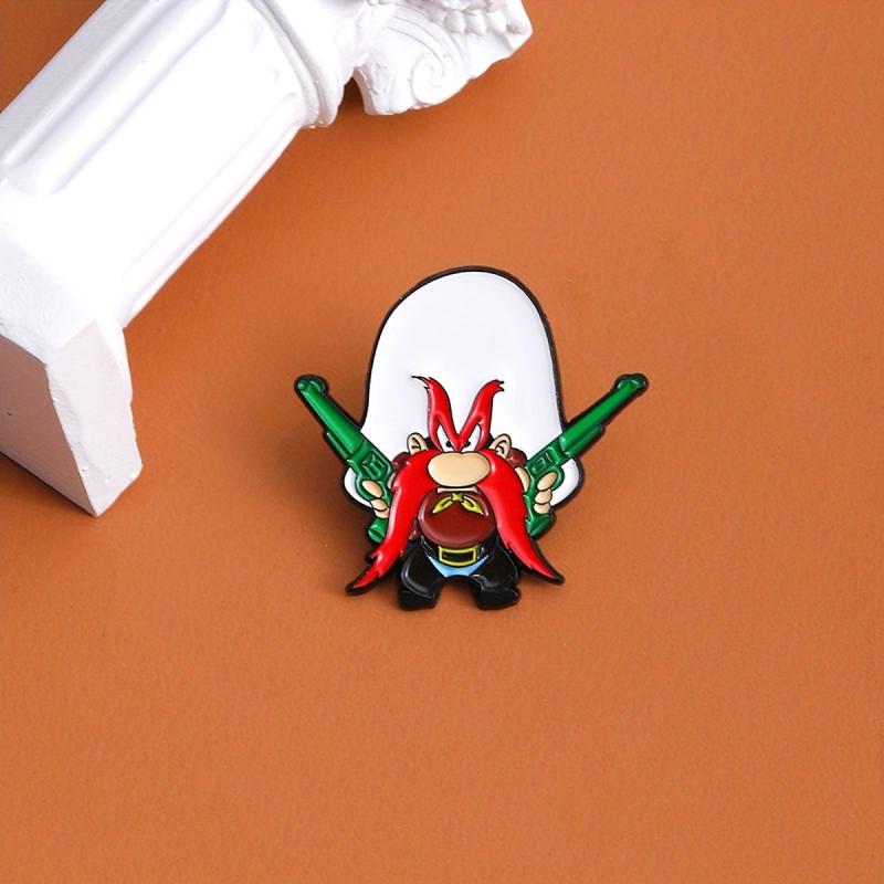 Red Long Beard Hunter Brooch Punk Lapel Pin Accessories